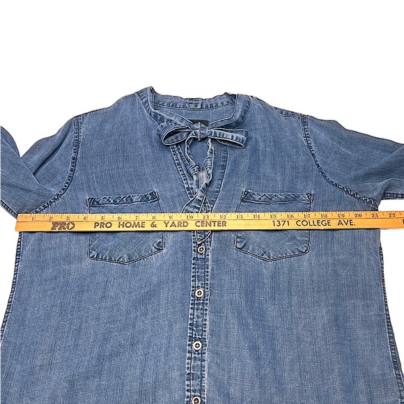Rails Anthropologie Rosalee Chambray Tie Neck Denim Button Down Blouse Sz S EUC! - Picture 10 of 15